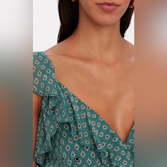 VERONICA BEARD Randa Paisley Ruffle Trim Peplum Top - Picture 3 of 9